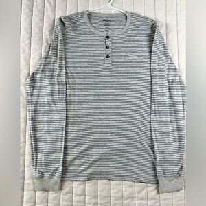 L-Gray Blue Fox Henley Men’s Long Sleeve Shirt Comfort Casual
